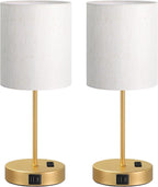 Gold Touch Lamps for Nightstand Set of 2 - Bedside Table Lamp for Bedroom with Dual USB Ports & AC Outlet, 3-Way Dimmable Lamps for Living Room Boys Room, Night Light with 5000K Daylight Bulbs