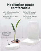 Mindful Modern Folding Pro Meditation Chair - Adjustable Meditation Seat with Back Support and Half Moon Buckwheat Meditation Cushion - Comfortable Mindfulness Living Room Floor Chair