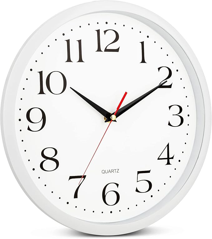 Bernhard Products White Wall Clocks, 2 Pack Silent Non Ticking - 12 Inch Quality Quartz Battery Operated Round Easy to Read Home/Office/Classroom/Business/Kitchen/School Clock