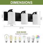 Bathroom Vanity Light Fixtures,3-Light Matte Black Bathroom Lighting Fixtures Over Mirror with Milk White Glass Shades Modern Farmhouse Vanity Lights Wall Sconces