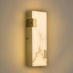 Modern Brass and Alabaster Wall Sconce 14.17in with Spanish Marble and an Elegant Dimmable LED (3000K Warm Light) for Bedroom Living Room Hallway Bathroom