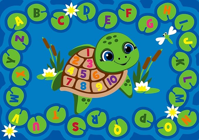 KIDCARPET.COM Turtle Pond Circle Time Rug 7'6"x 12' Rectangle, Educational Classroom Rug, Kids Learning Play Mat | Area Rug for Bedroom or Playroom