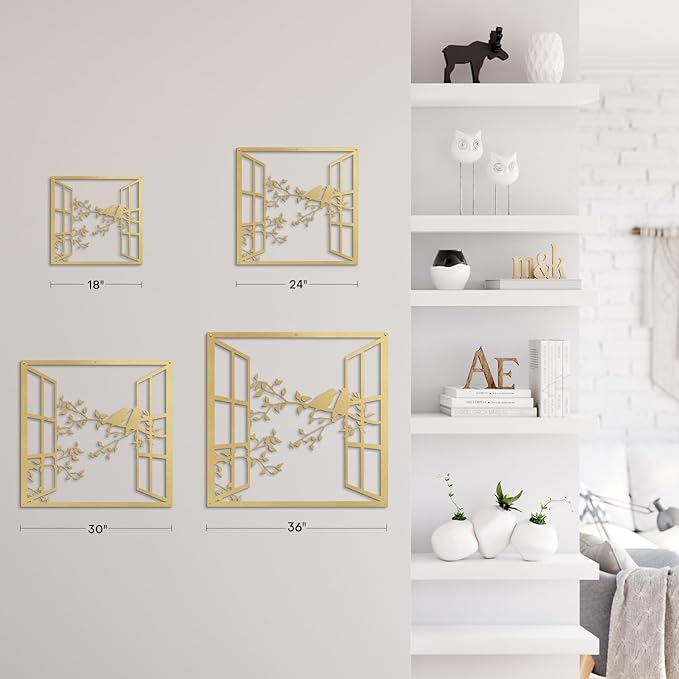SIGNLEADER Metal Wall Art Decor Bird Silhouette on Branch Modern Abstract Wall Sculpture Hangings Home Decoration for Living Room, Bedroom, Bathroom, Kitchen, Outdoor - 36" Gold