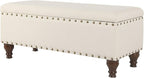 HomePop Large Storage Bench with Nailhead Trim - Cream
