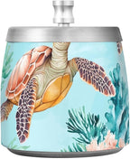 Aqua Sea Turtles Corals Ashtray with Lid, Outdoor Ashtrays for Patio, Stainless Steel Ashtray Odorless Smokeless for Home Office Balcony
