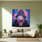 HOUHUANG Hanging paintings, blacklight tapestry, murals, and decorative paintings, fluorescent anime, cartoons, polyester material (59 "x 59") for families, bars, and outdoor parties (Cloak Girl)
