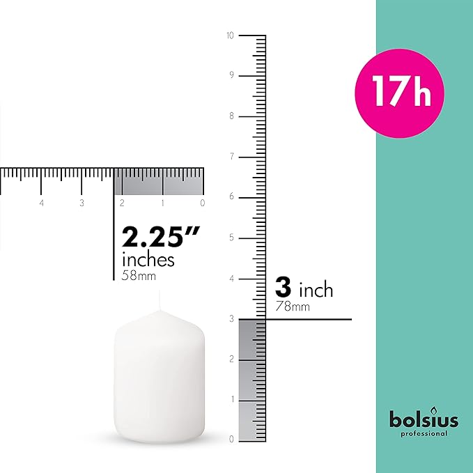 BOLSIUS 12 White Pillar Candles Bulk - 2.3 x 3 inch Candle Set - 17 Hours Clean Burning - No Palm Oil - 0% Animal Fat - Premium European Quality - Wedding, Party, Dinner & Emergency Candles