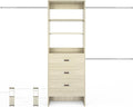 96'' Closet Organizer System with 3 Hanging Rods, 8FT Closet Organizers and Storage with 3 Wooden Drawers, Built in Closet Organizer Systems, Adjustable Walk-in Wardrobe from 2-8FT, Light Oak