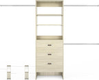 96'' Closet Organizer System with 3 Hanging Rods, 8FT Closet Organizers and Storage with 3 Wooden Drawers, Built in Closet Organizer Systems, Adjustable Walk-in Wardrobe from 2-8FT, Light Oak