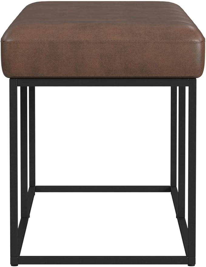 HomePop Theodore Decorative Bench with Metal Base, Brown PU Leather