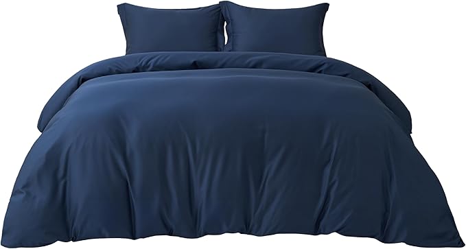 Bedsure 100% Rayon Derived from Bamboo Duvet Cover King Size - Lightweight Silky Cooling Comforter Cover Set for Hot Sleepers, Breathable & Moisture-Wicking Bedding Set, Navy