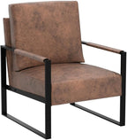 Container Furniture Classic Mid Century Modern Accent Chair with Durable Square Metal Frame, Armchair for Living Room, Bedroom, Home Office in Spotted Microfiber Upholstery, Light Brown