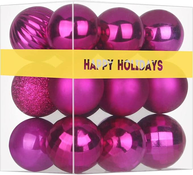 Fuchsia 3.2" Large Christmas Balls - Christmas Tree Decoration Ornaments Shatterproof Hanging Balls for Birthday Halloween Holiday Wedding Decorations Set of 18pcs