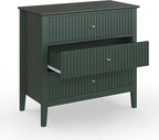 Large Green 3 Drawer Dresser, Painted 30 Inch Tall Wood Nightstand with Storage, Wide Modern Chest of Drawers with Ball Bearing Slide for Bedroom Hallway Living Room Entryway Office