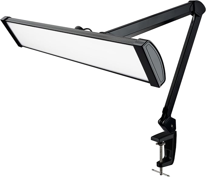 Ultra Bright 2300 Lumens Professional Eye Care LED Desk Lamp - Adjustable Brightness, Dimmable Modern Task Light with Clamp for Home Office, Beauty, Crafting, Workbench (Daylight, Dimming, Black)