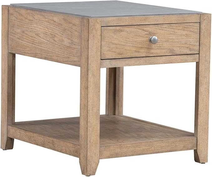 Liberty Furniture Millstone End Table with Unique Tile Top for Living Room - Nutmeg Oak Wood