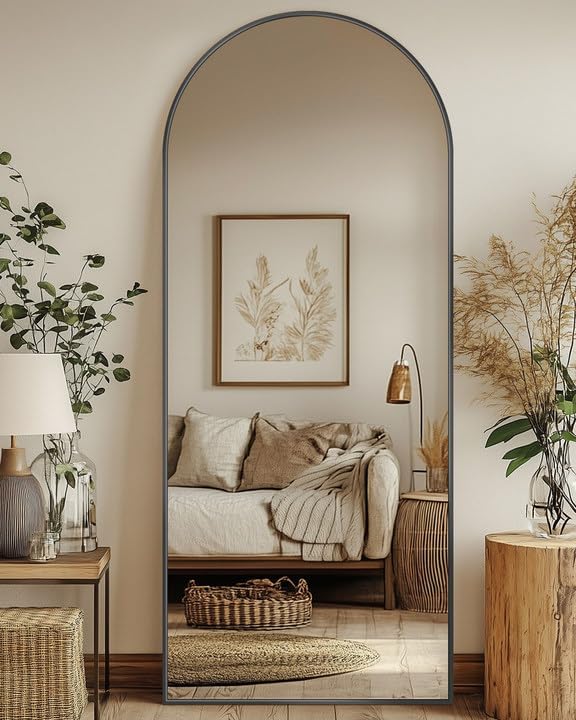 Antok Full Length Mirror, 59"x18" Floor Mirror, Arched Floor Standing Freestanding Arch Full Body Mirrors with Stand for Bedroom, Hanging Mounted for Living Room Cloakroom,Black