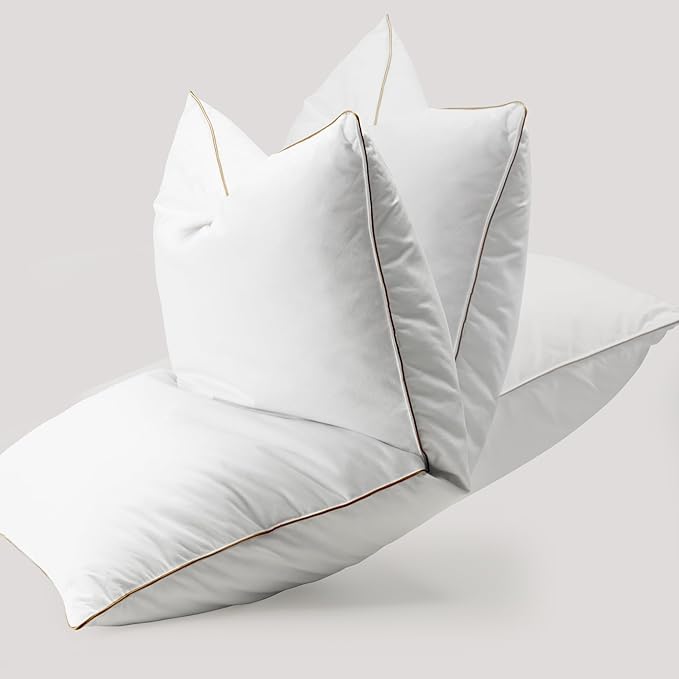 Bafode King Size Bed Pillows, Goose Feather & Down Alternative, Set of 2, White, Plush, Modern, Square, Indoor, Feather, Bagged, Soft & Breathable, Durable, Machine Washable