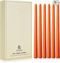 New Burning Formula Unscented Dripless 12-Inch Taper Candles Set of 12 - Orange, for Wedding, Dinner - Smokeless, Long Burning - Hand Poured, Colored Tall Candlesticks - Naranja