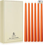 New Burning Formula Unscented Dripless 12-Inch Taper Candles Set of 12 - Orange, for Wedding, Dinner - Smokeless, Long Burning - Hand Poured, Colored Tall Candlesticks - Naranja