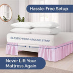 Wrap Around Dust Ruffle Bed Skirt - Light Pink - for Full Size Beds with 21 Inch Drop - Elastic Strap - Adjustable Pleated Bedskirt with Brushed Fabric and Wrinkle Free - for Women, Men, Kids & Teens