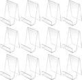 SHENLIU 12 Pack Clear Book Stand, 6x4 Inch Acrylic Easel Stand Book Display Holder, Display Stands for Album, CD, Music Sheets, Plate, Artworks, Phone, Tablet, Magazine, Postcard
