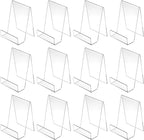 SHENLIU 12 Pack Clear Book Stand, 6x4 Inch Acrylic Easel Stand Book Display Holder, Display Stands for Album, CD, Music Sheets, Plate, Artworks, Phone, Tablet, Magazine, Postcard
