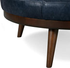 POLY & BARK Gio Ottoman – 30” Round with Feather-Down Topper – Full-Grain Leather Upholstery – Couch Ottoman for Living Room – Vintage Italian Leather in Midnight Blue