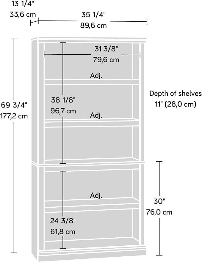 Sauder 5 Tier Book Shelf Wooden Bookcase Multipurpose Bookshelf for Home Office, Living Room, in Estate Black finish