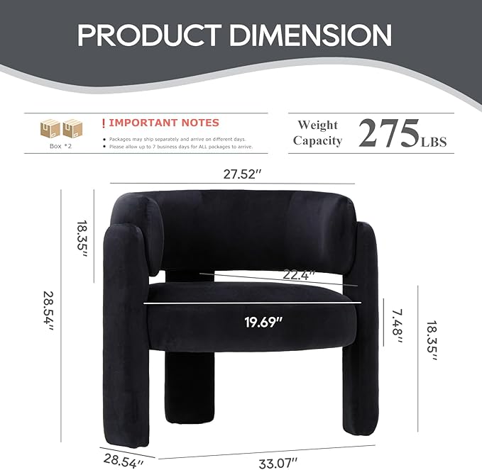 COLAMY Modern Accent Chair Set of 2, Velvet Accent Chairs, Upholstered Barrel Chairs with Solid Wood Legs, Comfy Side Chair for Living Room, Bedroom, Reading, Cozy Reading Chair,Black