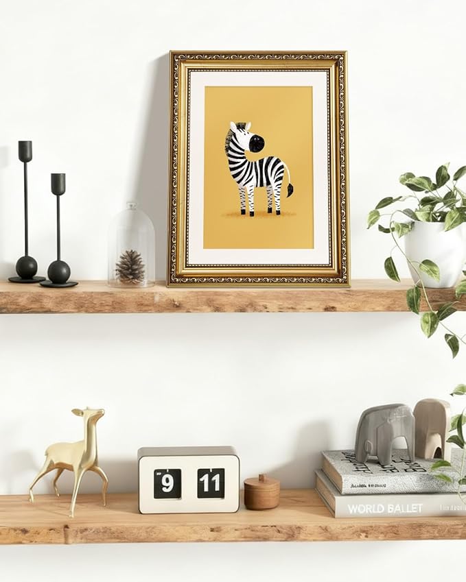 ARPEOTCY Gold Framed Canvas Wall Art, 11x14 Inch Cute Zebra Nursery Wall Decor for Kids Room, Cartoon Safari Animal Artwork for Baby Room, Playroom, Toddler Bedroom Decorations