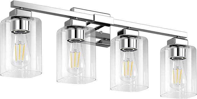 BesLowe 4-Light Bathroom Light Fixtures, Modern Chrome Bathroom Vanity Light, Bathroom Lighting Fixtures Over Mirror, Matte Chrome Bathrom Wall Lamp, Wall Lights for Living Room Bedroom Hallway