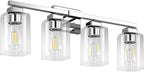 BesLowe 4-Light Bathroom Light Fixtures, Modern Chrome Bathroom Vanity Light, Bathroom Lighting Fixtures Over Mirror, Matte Chrome Bathrom Wall Lamp, Wall Lights for Living Room Bedroom Hallway