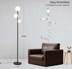 Fiqevs 3 Globe Mid Century Modern Floor Lamp, 3 x 800LM LED Bulbs Included, Matt Black Standing Lamp with Sphere Frosted Glass Shade, Vintage Retro Tall Pole Lamp for Living Room, Bedroom Office