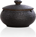 Lependor Ceramic Ashtray with Lids, Windproof, Cigarette Ashtray for Indoor or Outdoor Use，Ash Holder for Smokers,Desktop Smoking Ash Tray for Home Office Decoration - Black