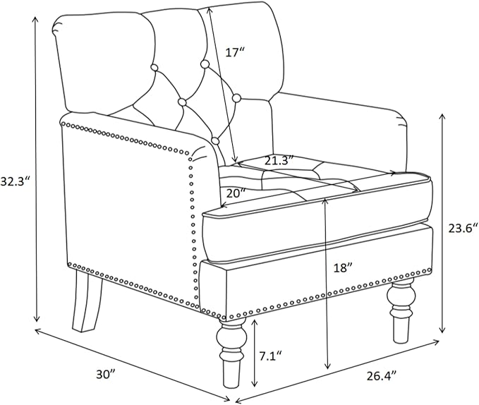 KEIKI Tufted Upholstered Accent Chair for Bedroom and Living Room, Button Tufted Club Chair with Corduroy Fabric, Fixed High Backrest, Rolled Arms and Studded Trim, Mid-Century Modern Reading Chair