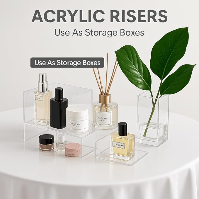 Acrylic Nesting Risers Display Stands Cube Boxes with Hollow Bottoms 6Pcs Clear Acrylic Boxes for Display (Clear)