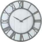 Oldtown Farmhouse Metal & Solid Wood Noiseless Wall Clock (Whitewash, 24-inch)