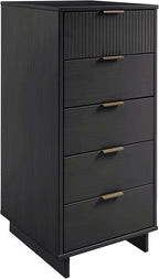 Manhattan Comfort Granville 2-Piece Modern Solid Wood Tall Narrow and Standard Dresser Set - Gold Finish Handles - Sleek Design for up to 35" TV - Elegant and Durable Bedroom Furniture, Dark Grey