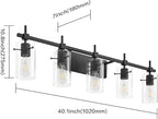 SOLFART Bathroom Light Fixtures Matt Black 5 Lights Vanity Lighting Fixtures Over Mirror Light Fixtures for Bathroom Above Mirror