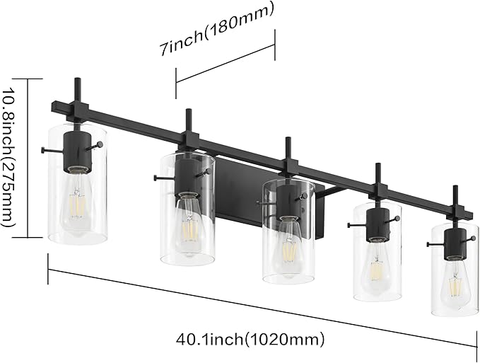 SOLFART Bathroom Light Fixtures Matt Black 5 Lights Vanity Lighting Fixtures Over Mirror Light Fixtures for Bathroom Above Mirror