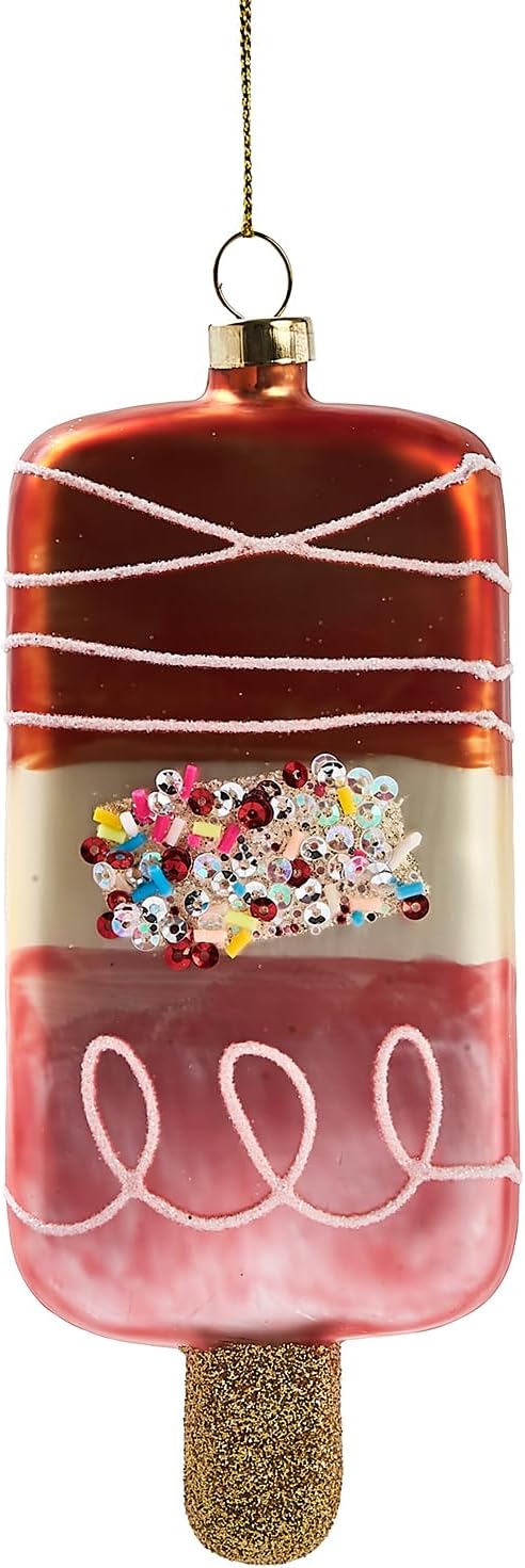 Pink Christmas Tree Ornaments 2025 - Fruit Ice Cream 3D Glass Blown Hanging Christmas Decorations, Fun Mini Ornaments for Xmas Tree Home Outdoor Centerpiece