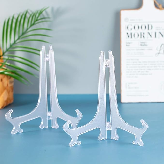 Artliving 9 Inch Clear Plastic Easels or Stand/Plate Holders to Display Pictures or Other Items at Weddings, Home Decoration, Birthdays, Tables (6 Pack)