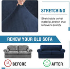 H.VERSAILTEX Sofa Cover 3 Piece T Cushion Loveseat Slipcovers Thick Velvet Couch Cover Furniture Protector Stretch T Cushion Sofa Covers for 2 Cushion Couch with 2 Individual T Cushion Covers, Navy