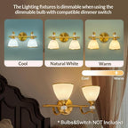ANDY STAR Gold Vanity Light, 2-Light Brushed Gold Bathroom Light Fixtures, Vintage Bathroom Light with Milky White Bell Glass Shades, Eye-Friendly Wall Sconce for Mirror, Kitchen, Bedroom, Hallway