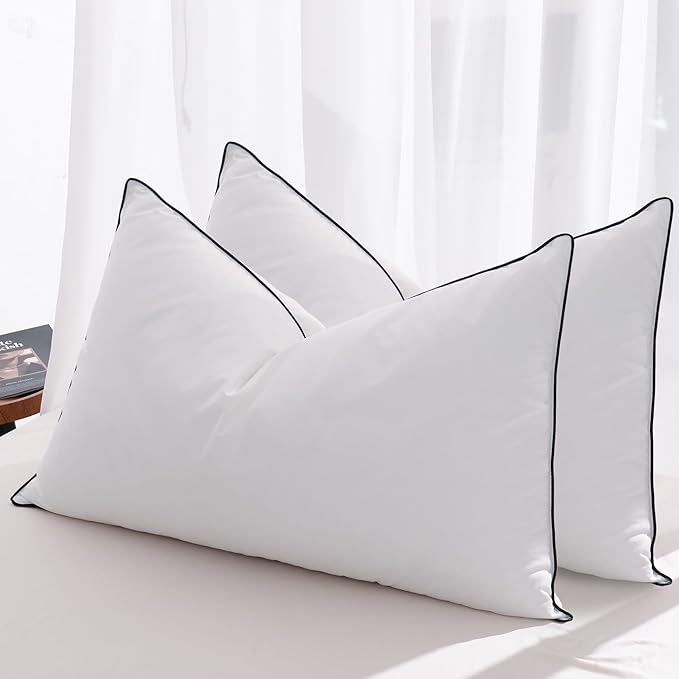 Feather Down Pillows Standard Size Set of 2, Luxury Hotel Collection Bed Pillow 2 Pack, Airyfil™ Powered Fillings & Feathers Pillow，Fluffy Plush for Side Sleepers, Medium Firm, 20x26 in.
