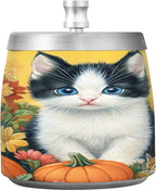 Black White Kitten Flower Ashtray with Lid, Outdoor Ashtrays for Patio, Stainless Steel Ashtray Odorless Smokeless for Home Office Balcony