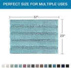 H.VERSAILTEX Bath Rugs for Bathroom Non Slip Bath Mats Extra Thick Chenille Striped Rug 20" x 32" Absorbent Non Skid Fluffy Soft Shaggy Washable Plush Mat for Indoor, Bath Room, Tub - Aqua Haze