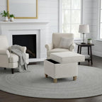 Homepop Home Decor | K7342-F2067 | Classic Square Storage Ottoman with Lift Off Lid | Ottoman with Storage for Living Room & Bedroom, Cream Woven