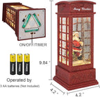 Eldnacele Christmas Snow Globe Lantern Phone Booth, Swirling Water Glittering Battery Operated Festicval Ornament with Timer for Christmas Tabletop Centerpiece Home Decoration(Phone Booth)